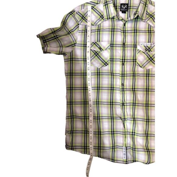 Western Bone Collector Pearl Snap Button Pocketed Plaid Shirt size L - Picture 9 of 9